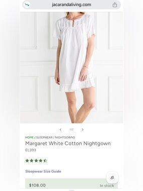 Jacaranda Living White Cotton Nightgown - Classic White Nightdress